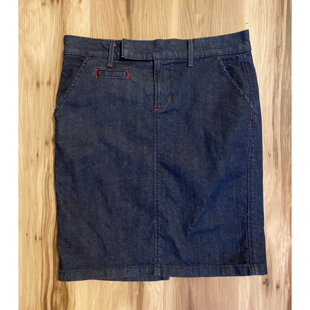 Old Navy Women Dark Wash Denim Pencil Skirt Low Waist Red Stitching Size 6